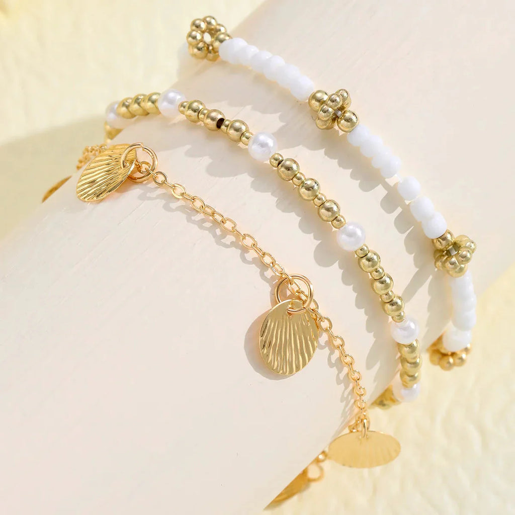 3pcs Retro Pearl Beads Anklet for Women Fashion Handmade Shell Butterfly On Foot Bracelet Bohemian Summer Beach Jewelry Gifts
