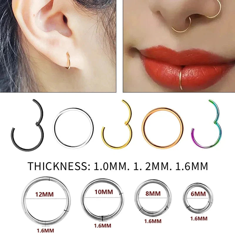 1PC Stainless Steel Nose Hoop Septum Piercing Clicker Hinged Segment Rings Lip Helix Daith Conch Cartilage Earrings Sexy Jewelry